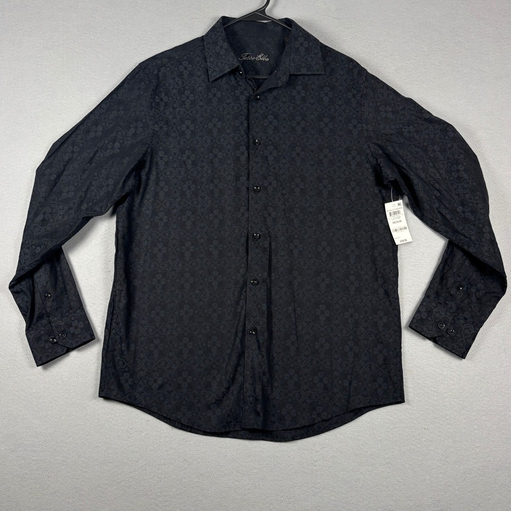 Tasso Elba Novelty Woven Button Front Shirt Geometric Black Medium 100056439MN
